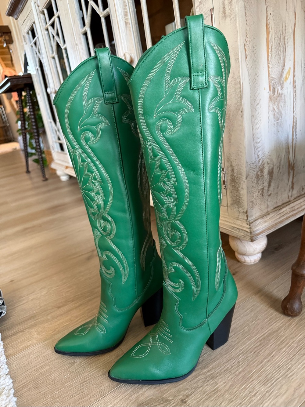 Steve Madden Green Embroidered Knee-High Western Boots